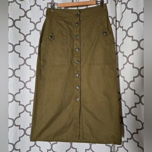 Maeve Olive Button-Down Midi Skirt